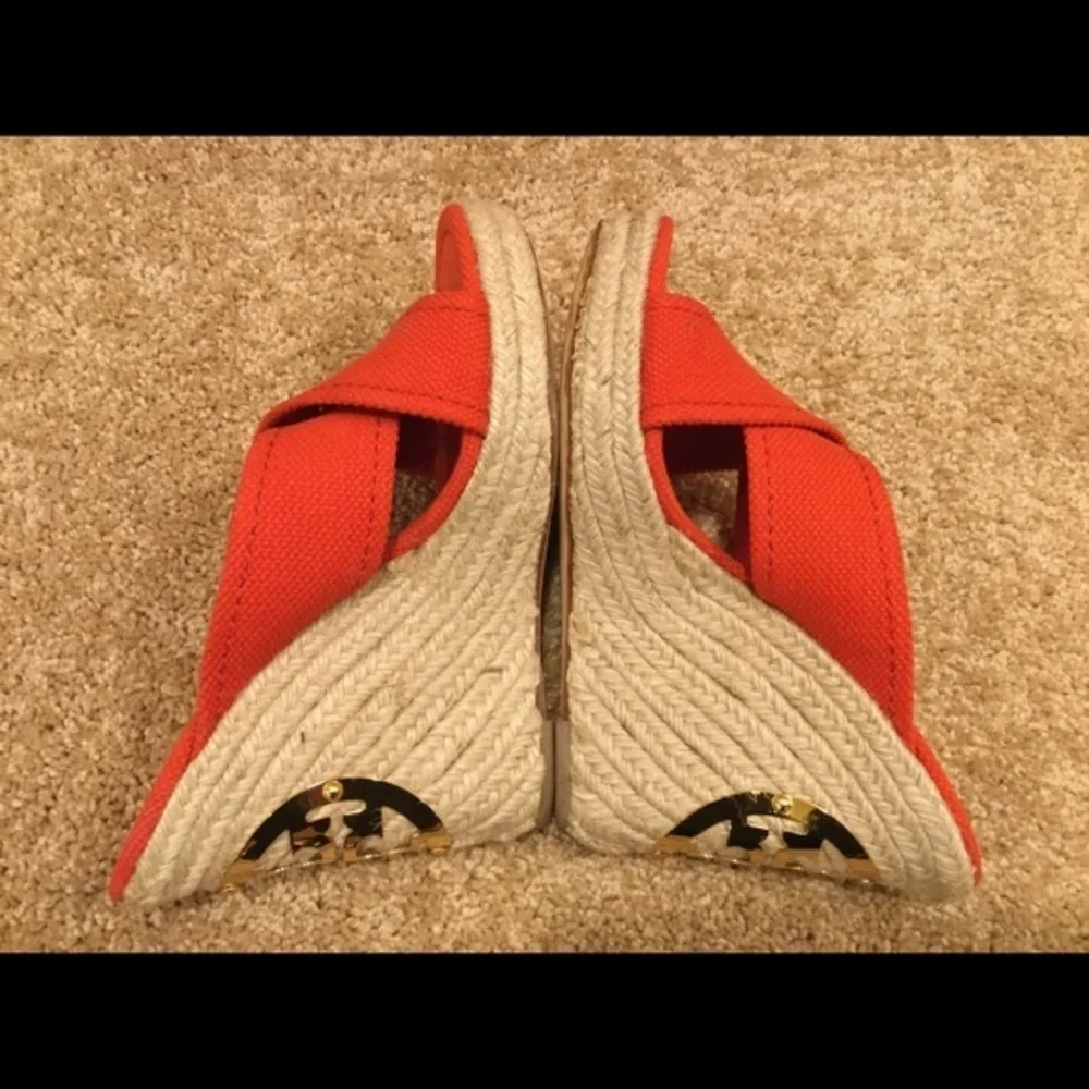 TORY BURCH Orange Espadrille Size 7.5 Wedges